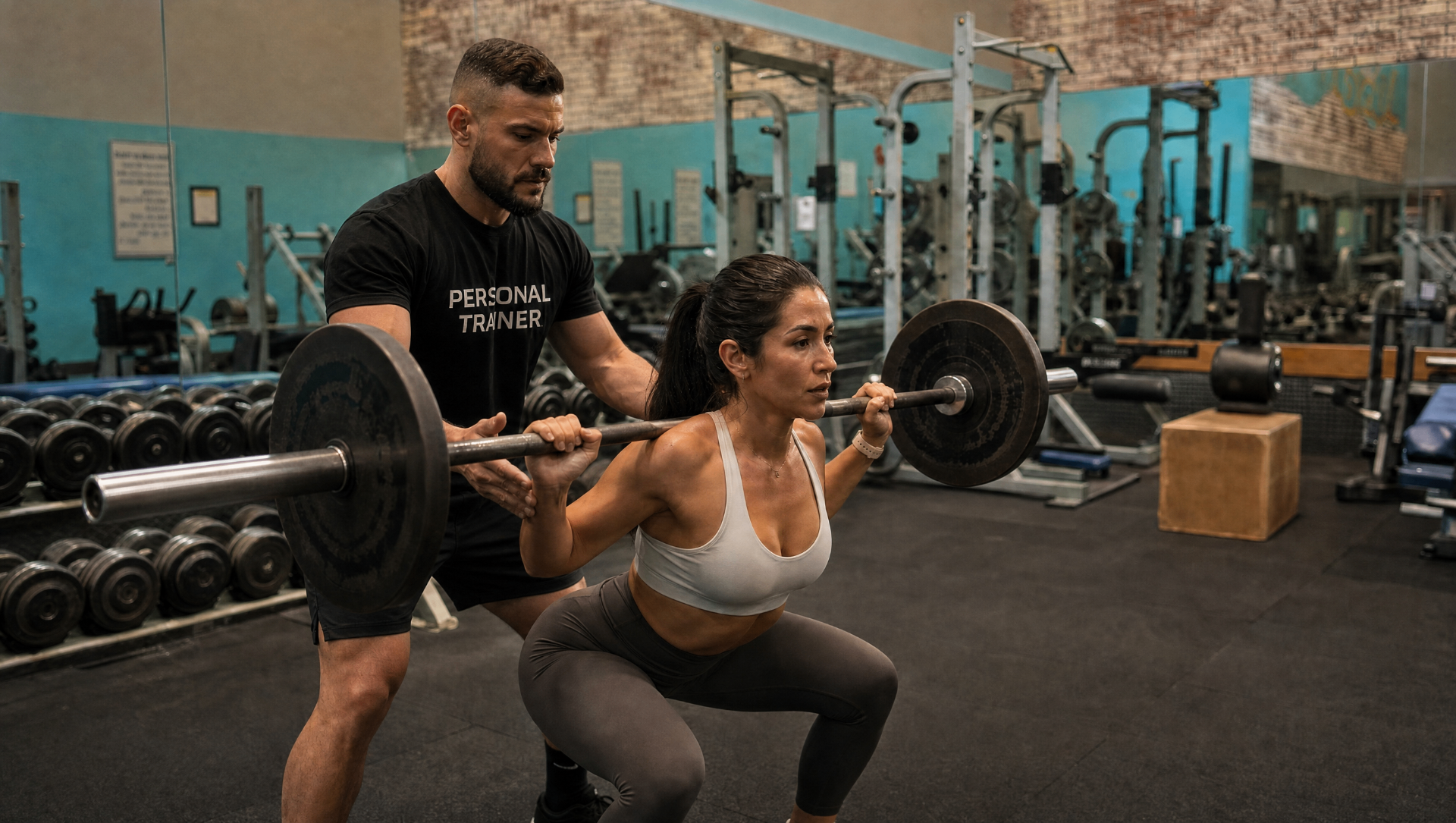 Personal Trainer helping a woman squat